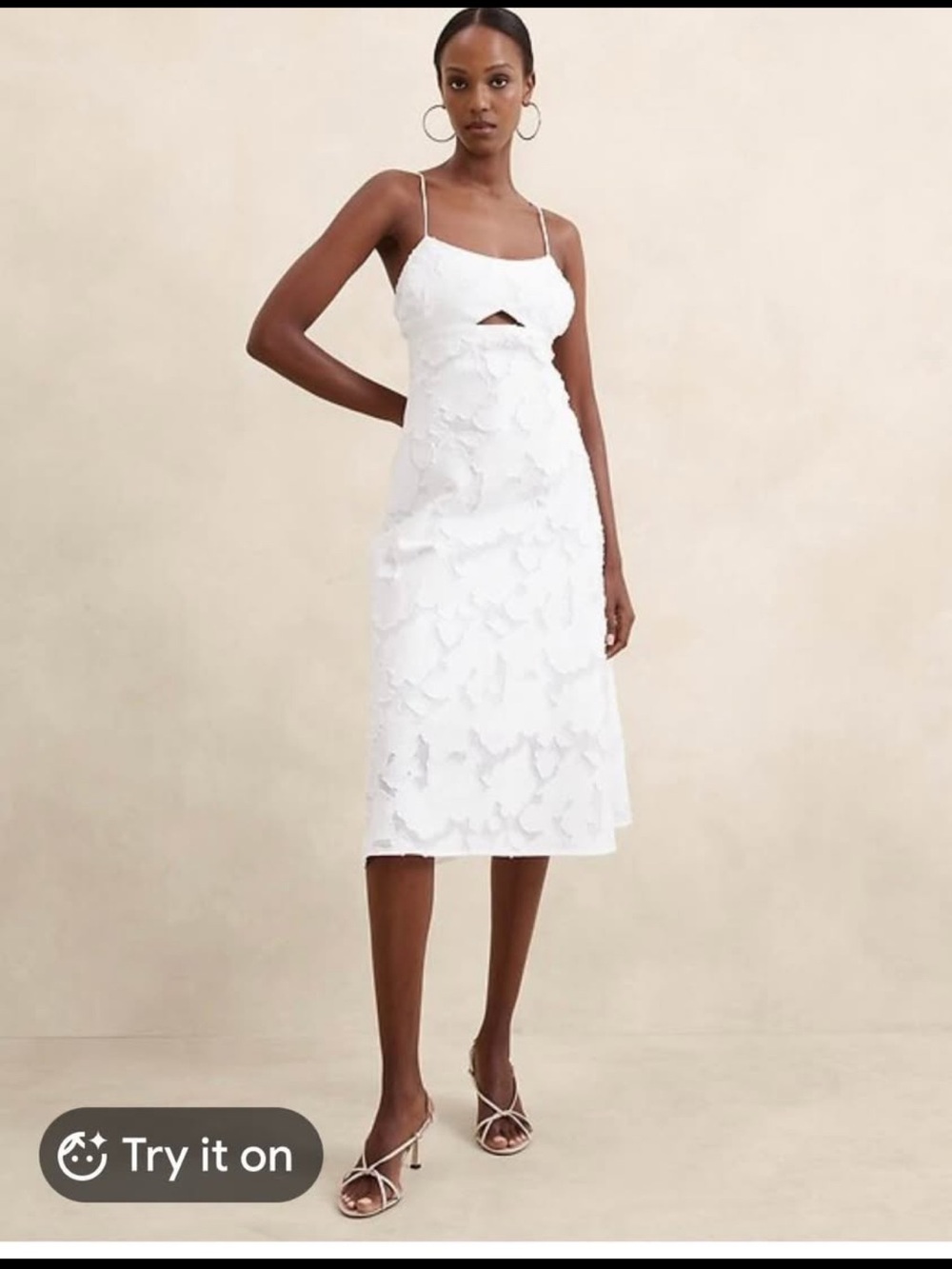 Banana Republic White Floral Appliqué Midi Dress with Cutout